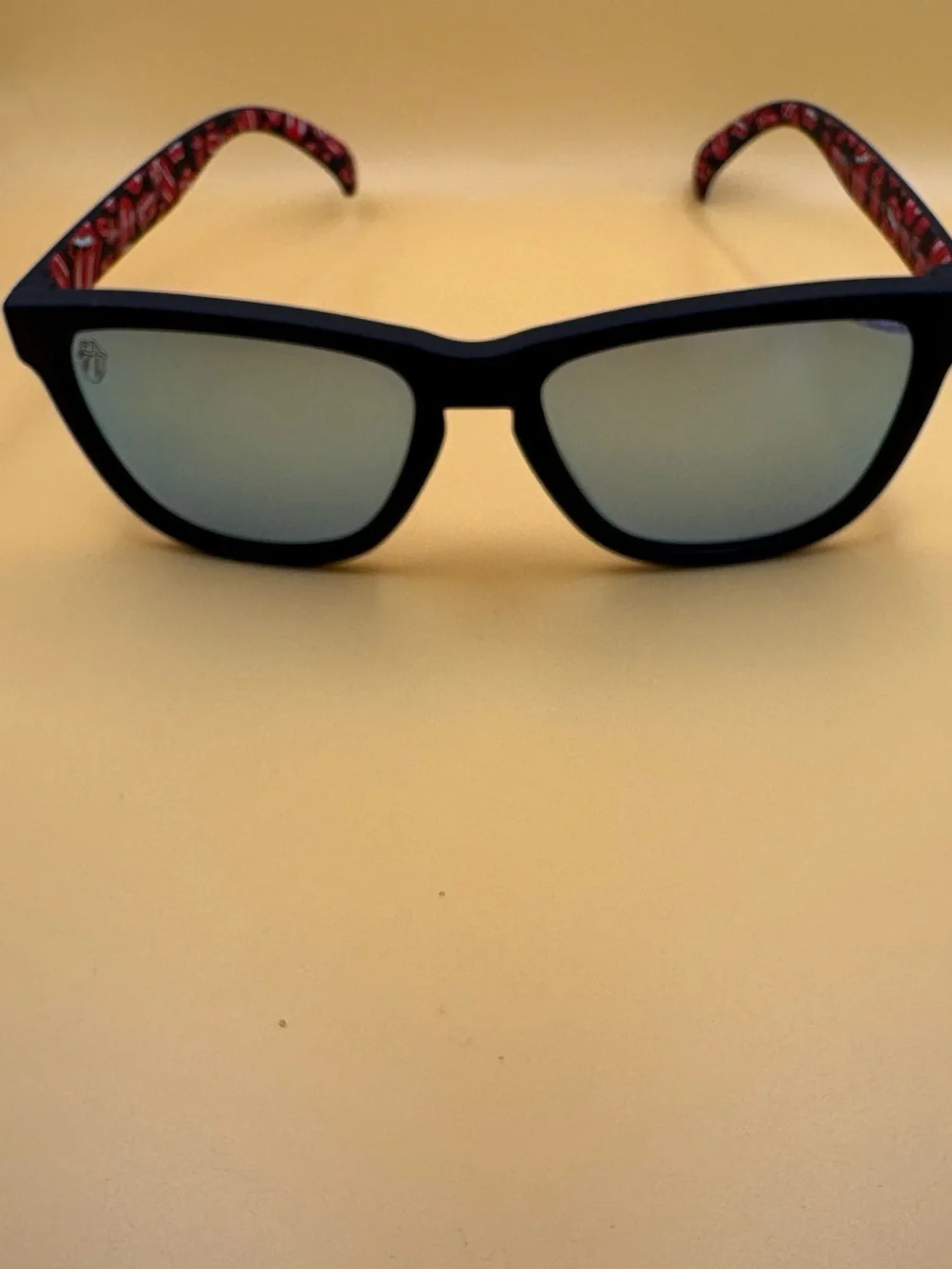 Rolling Stone Sunglasses with Red Patterned Temples with matching pouch